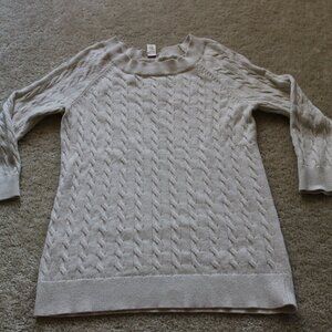 LOFT Cream Sparkle Cable Knit Sweater